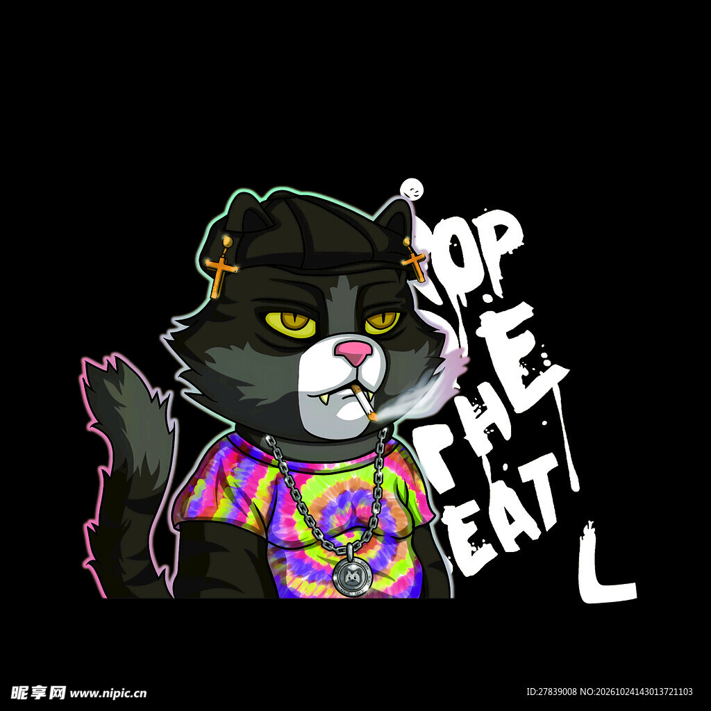 潮酷个性黑猫卡通插画