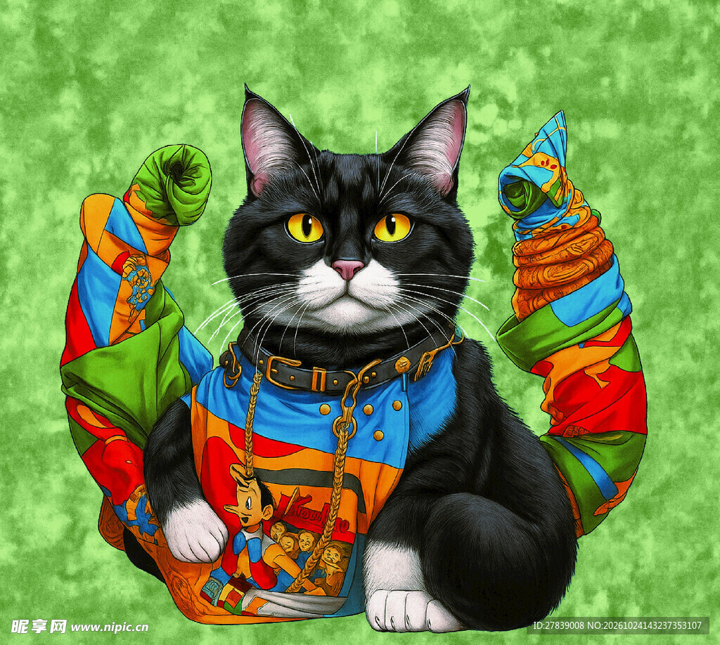 趣味拟人黑猫插画