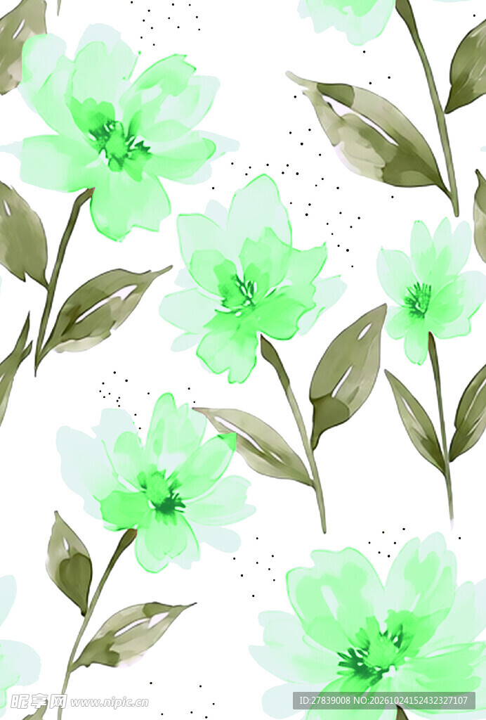 水彩淡绿花卉图案