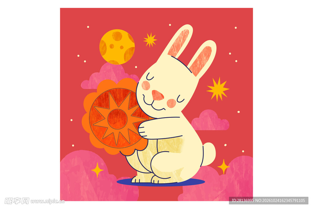 中秋玉兔月饼插画