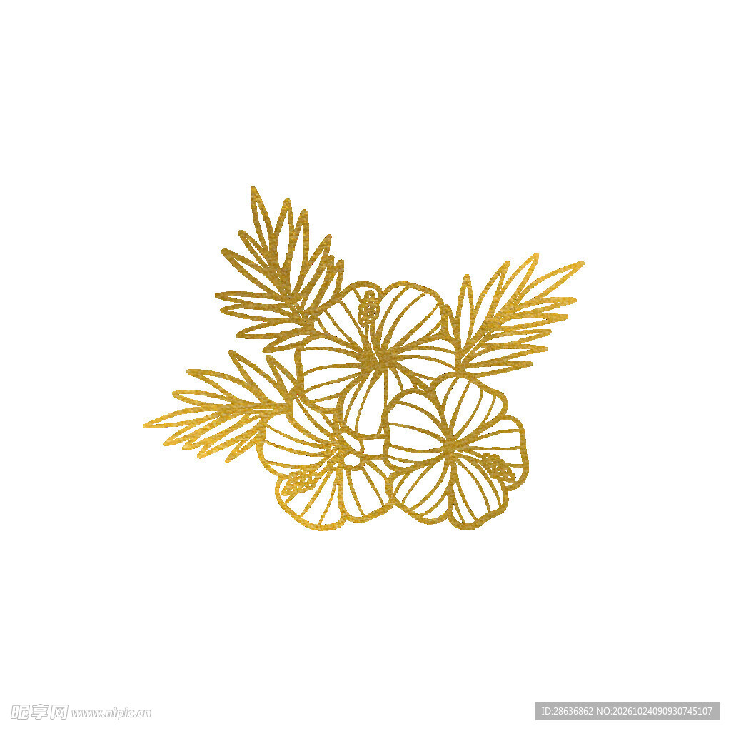 金色线描花卉装饰图案