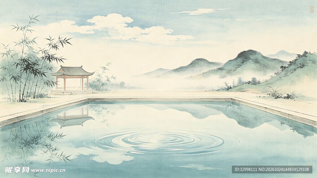 国风淡彩湖山胜景