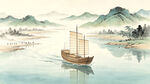 青绿山水行舟图