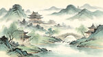 水墨江南古建山水图