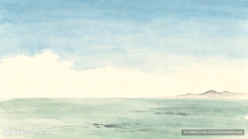 水彩海边清新风景