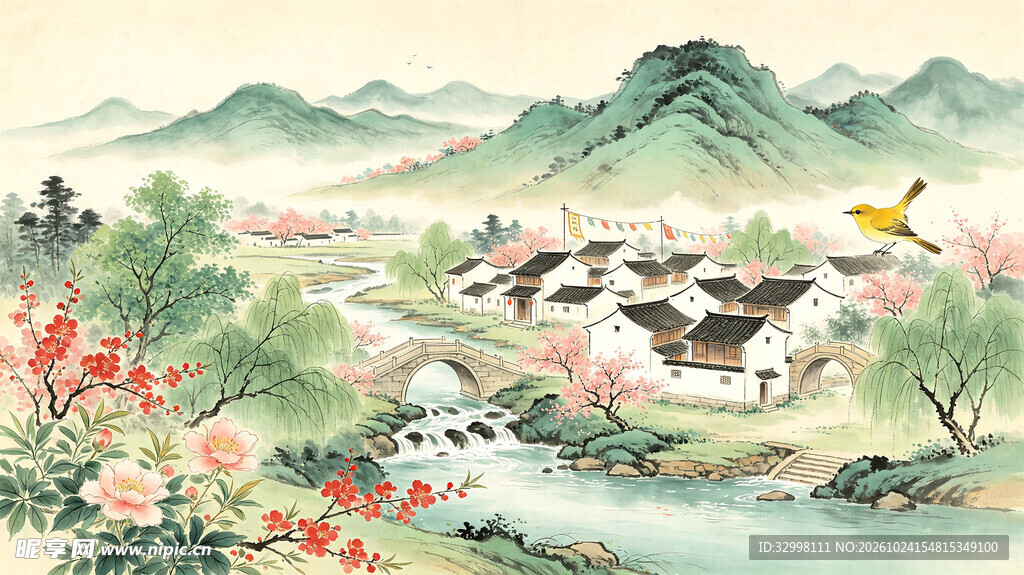 春日江南山水村居图