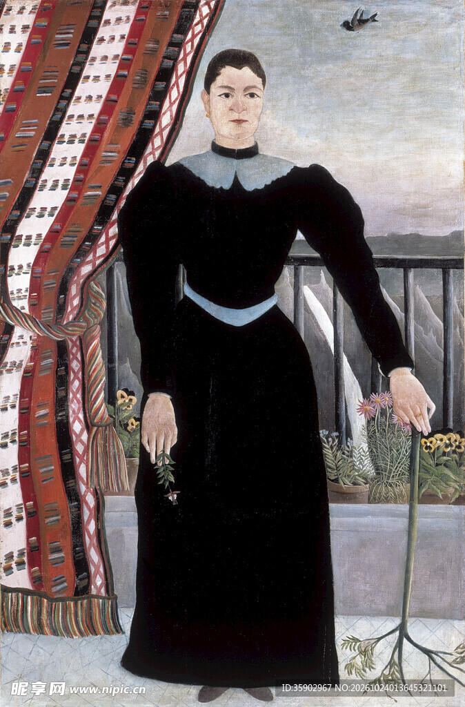 黑衣女士肖像油画