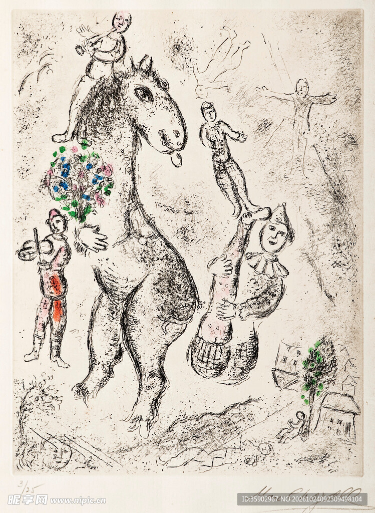 趣味骑马人物版画