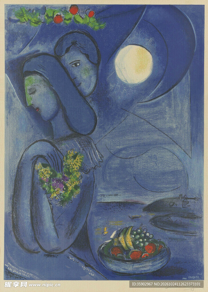 蓝调月夜抽象装饰画
