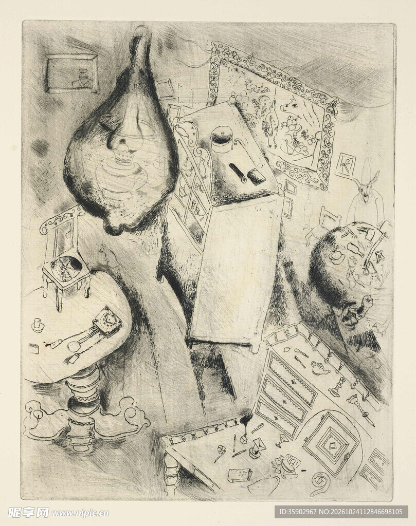 复古静物抽象版画
