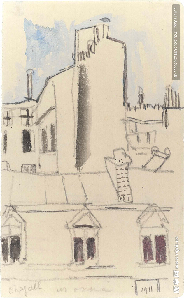 欧式建筑淡彩手绘