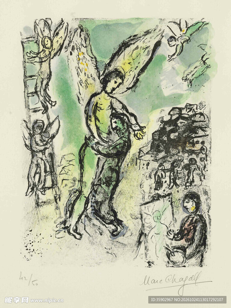 天使主题抽象版画