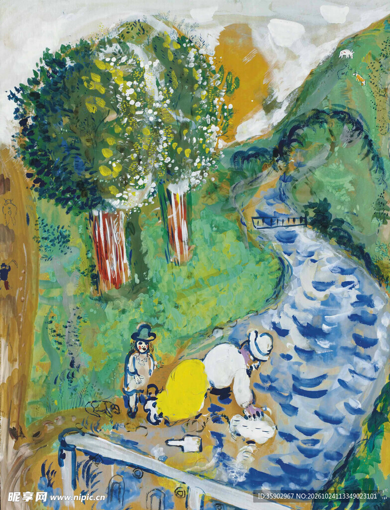 郊野休闲风景油画