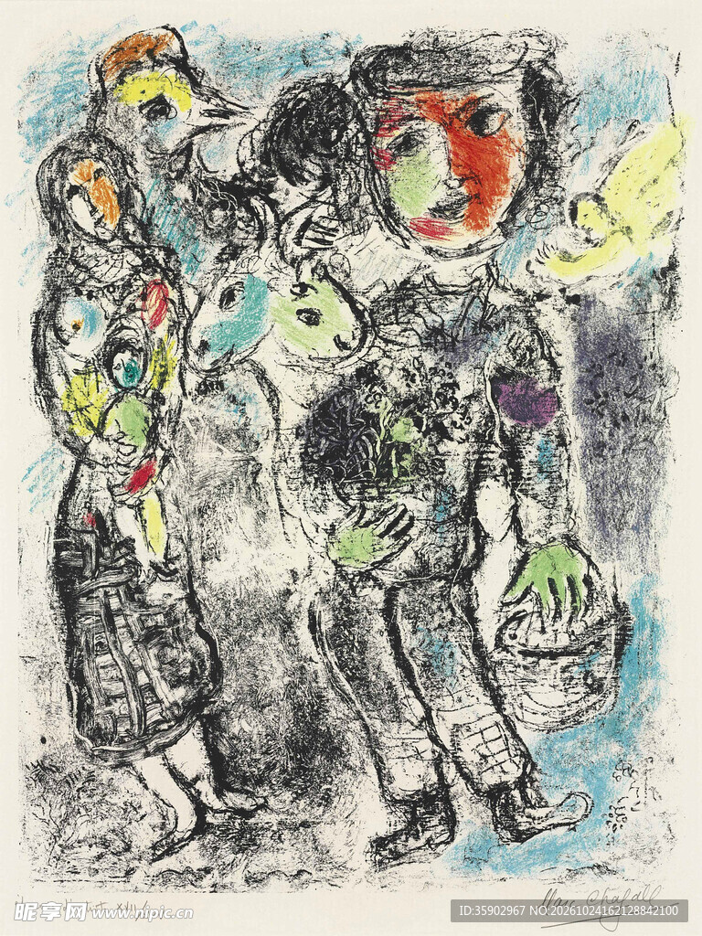 童趣抽象人物版画