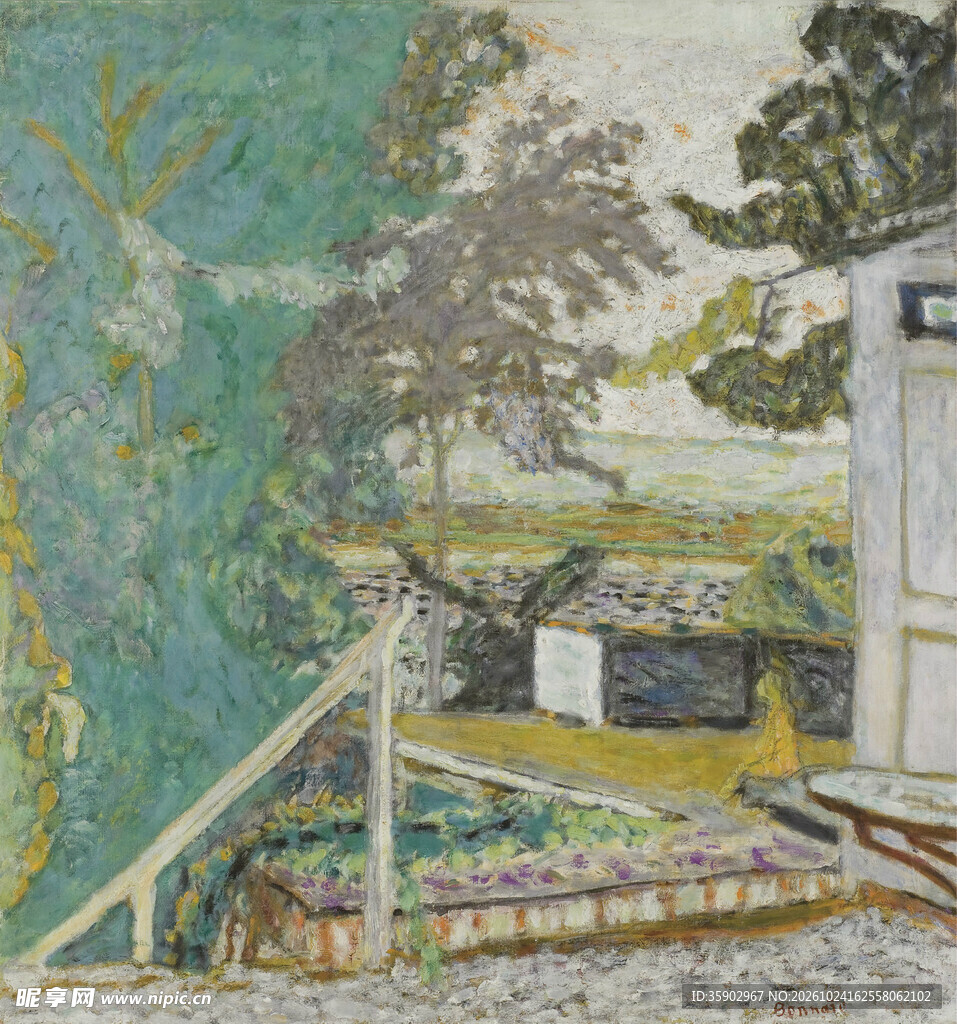 乡村庭院风景油画