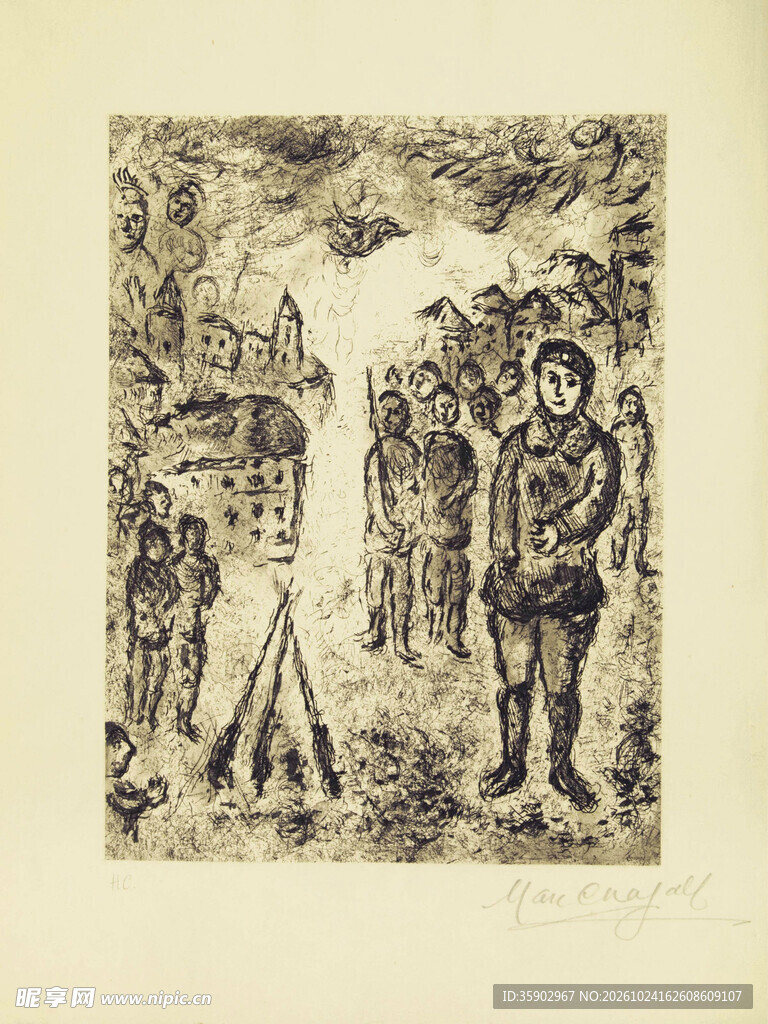 复古蚀刻版画人物场景