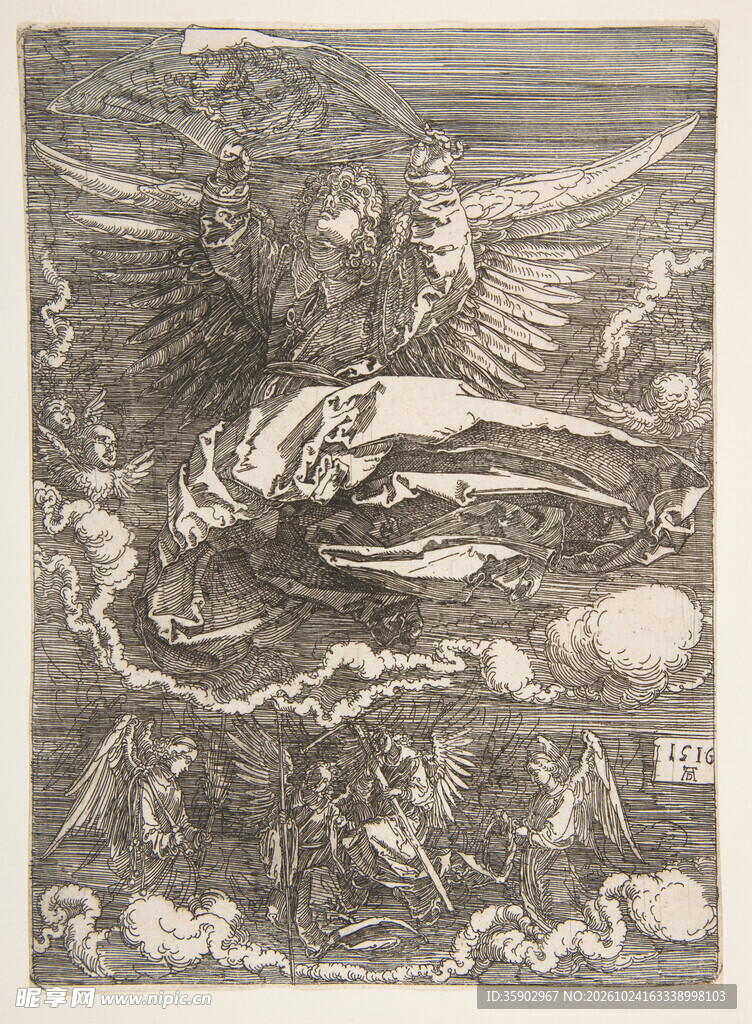 复古天使黑白版画