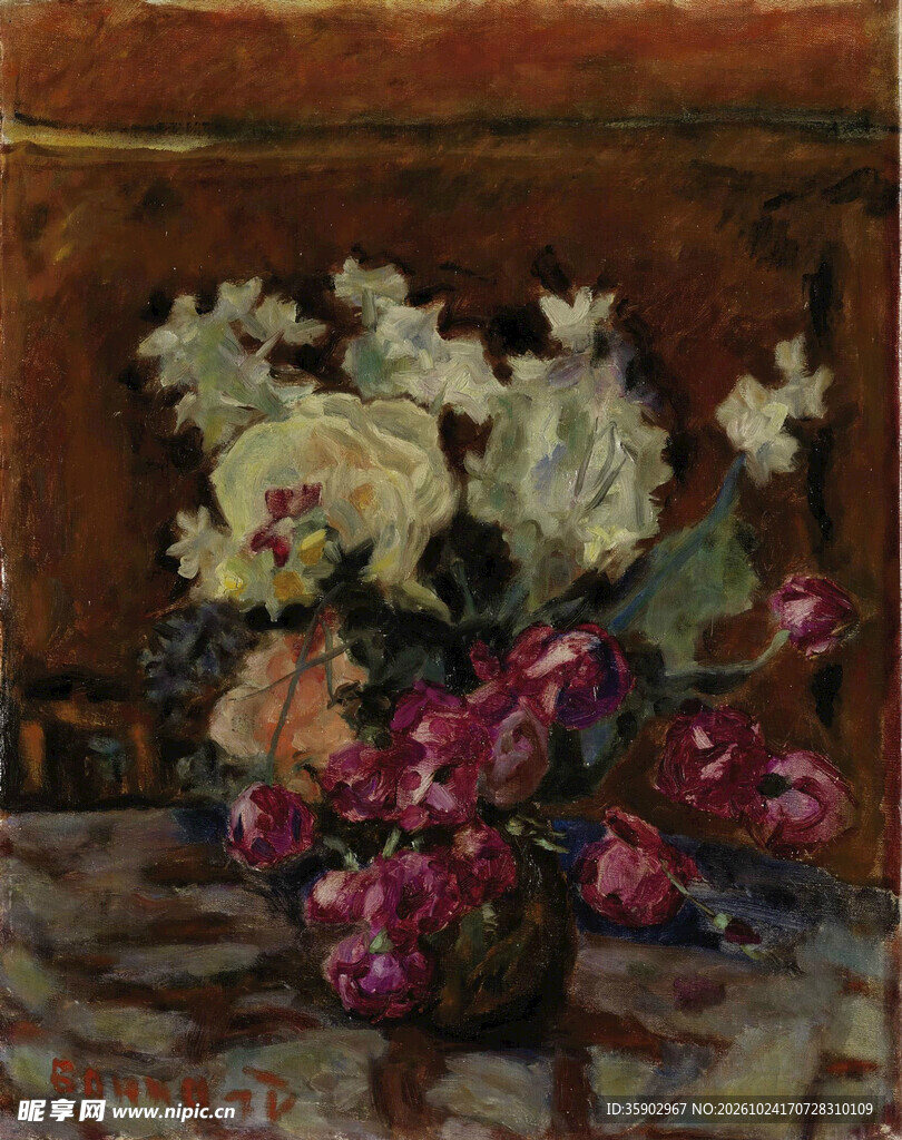 瓶花静物油画