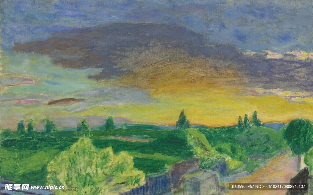 黄昏郊野风景油画