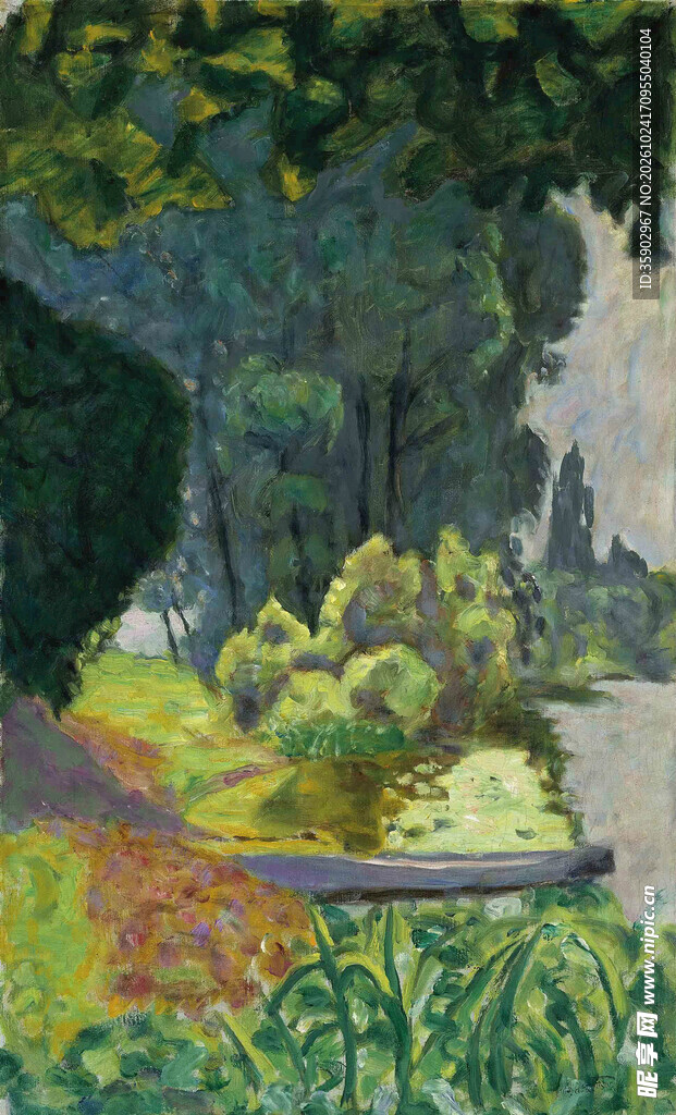 林间湖畔风景油画
