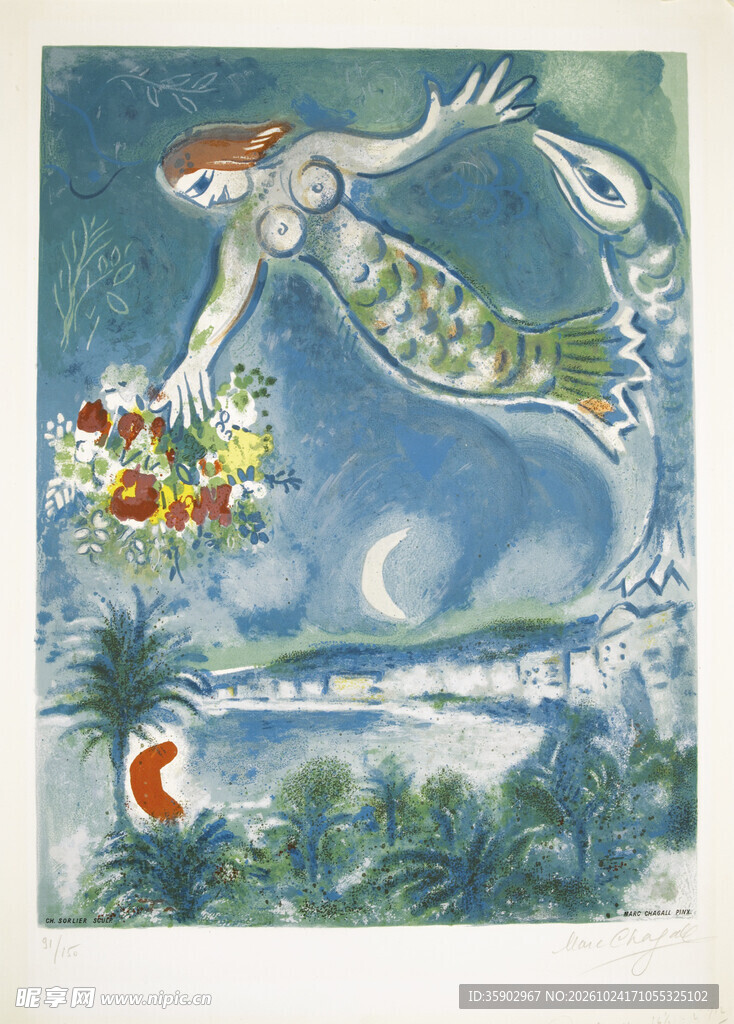 奇幻人鱼风景版画
