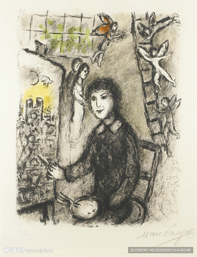 窗边少女复古版画