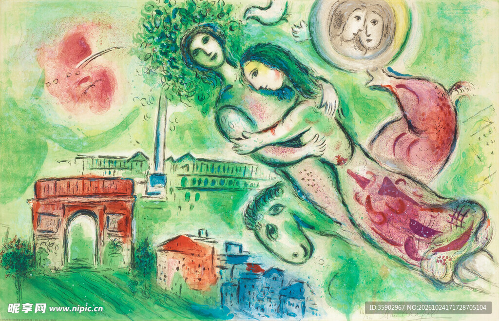 梦幻飞天彩绘抽象插画