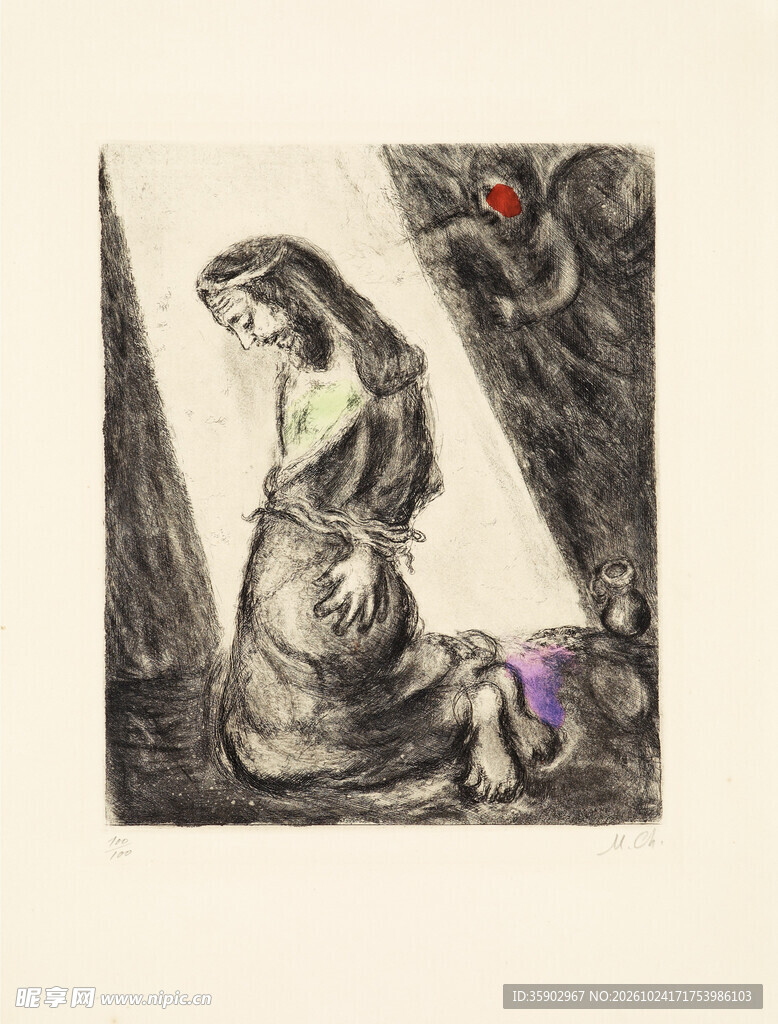 跪坐女子复古版画