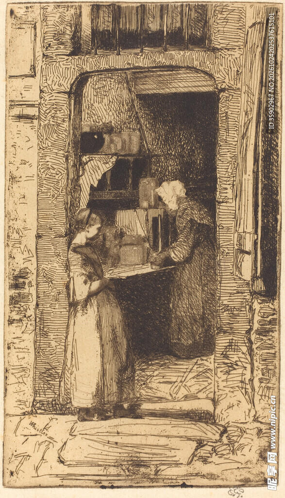 复古门廊人物版画