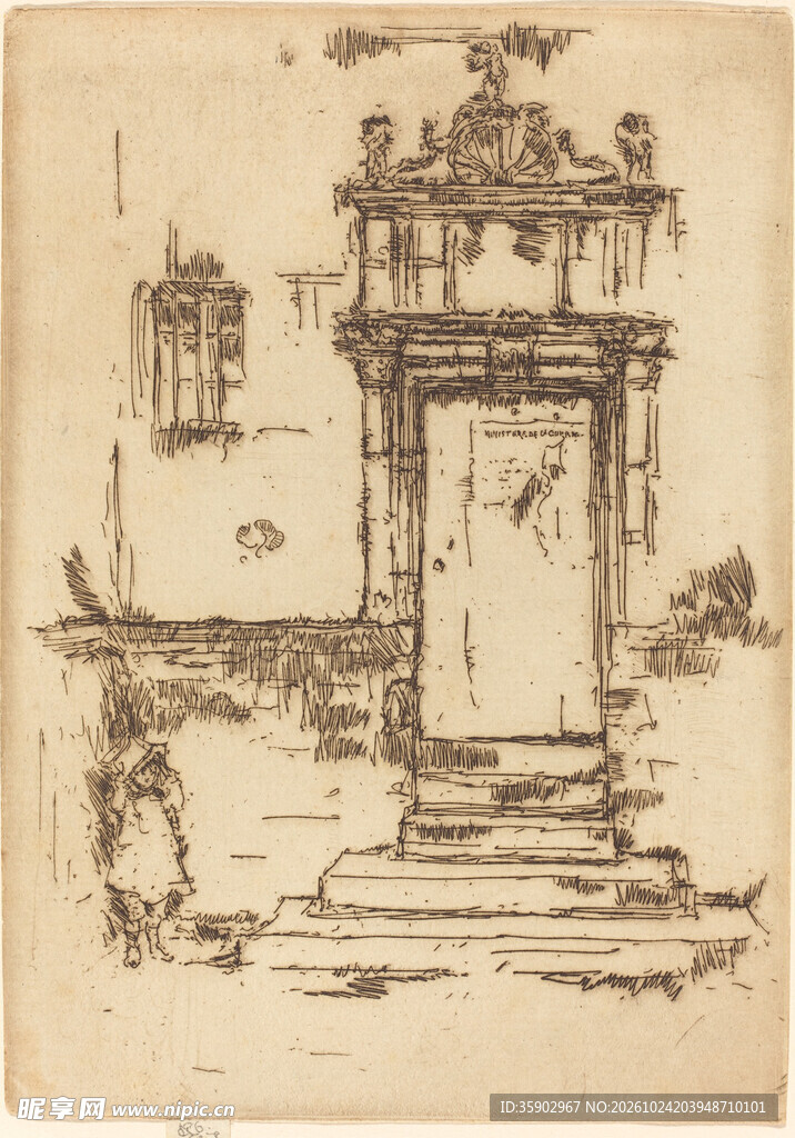 欧式古建门素描手稿