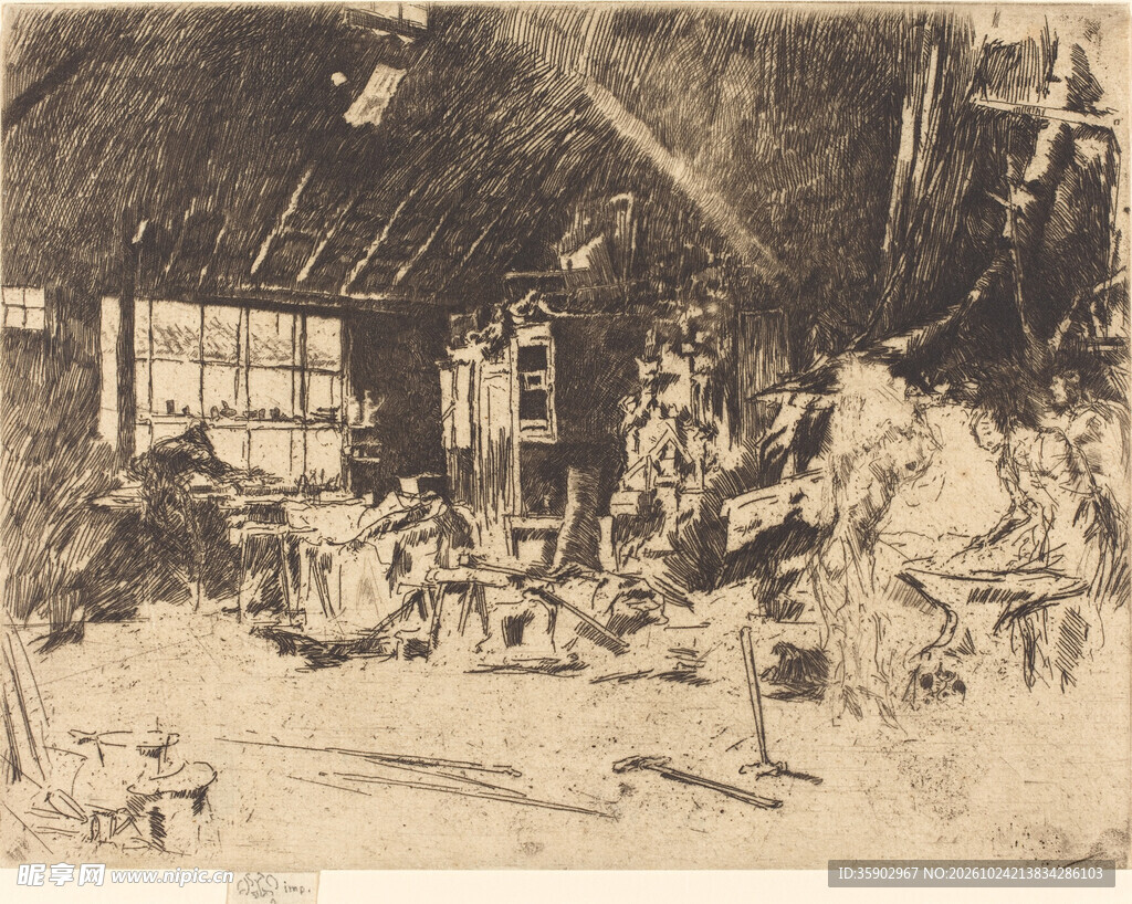 复古乡村农舍版画