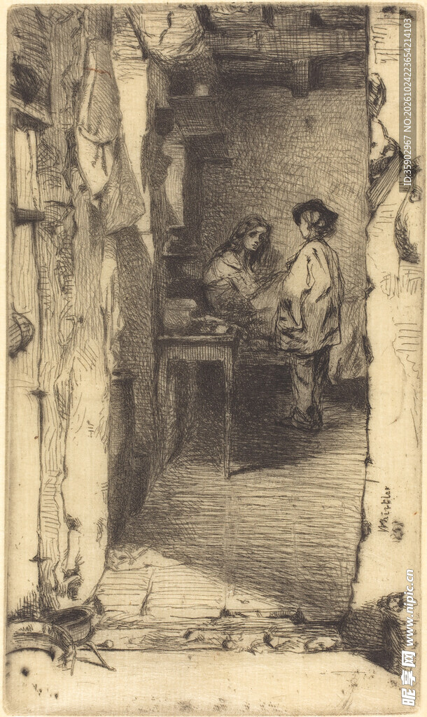复古街巷人物版画