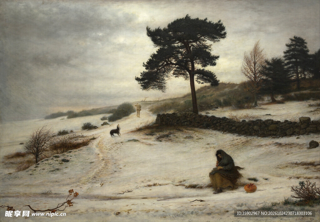 冬日郊野雪景油画