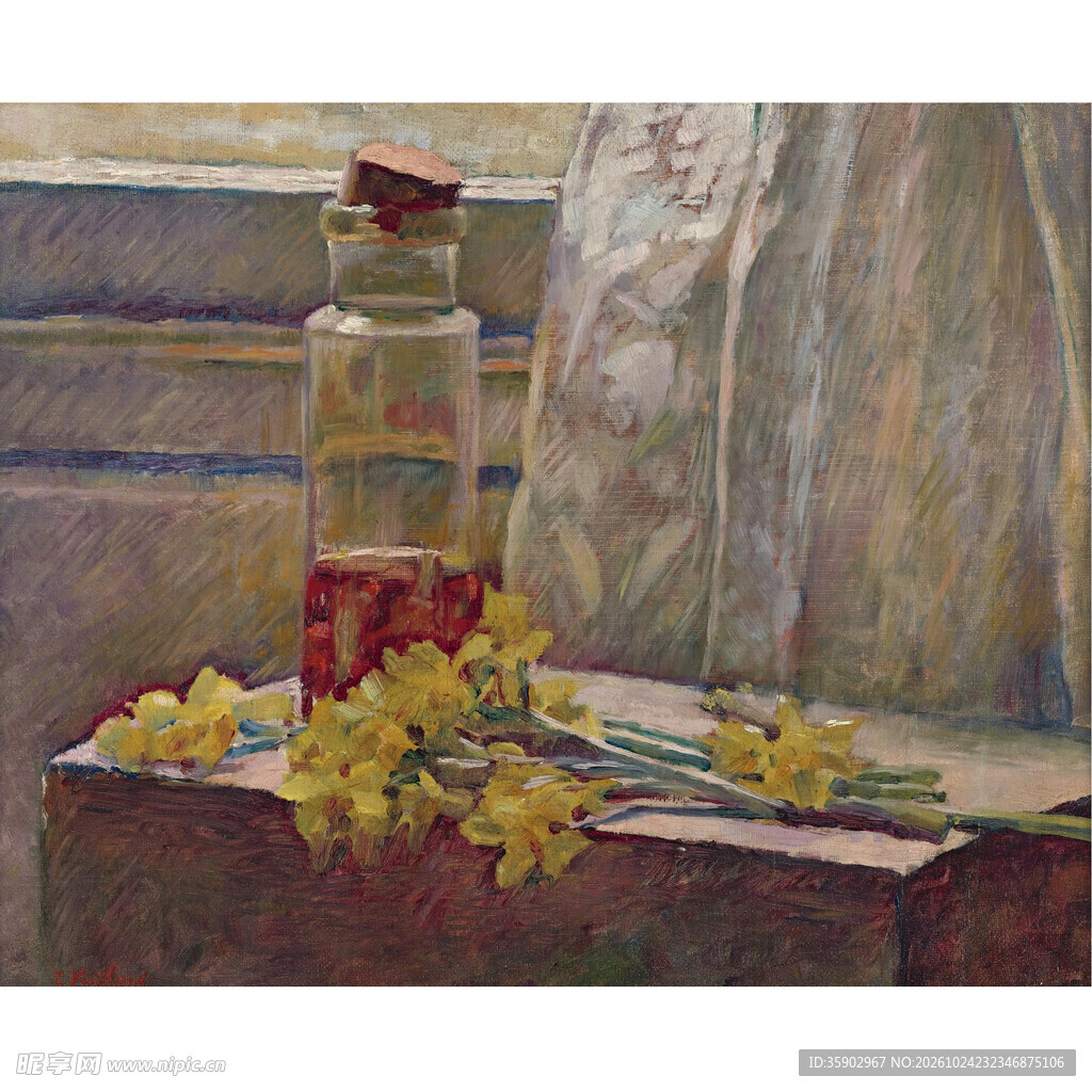 窗边静物花卉油画