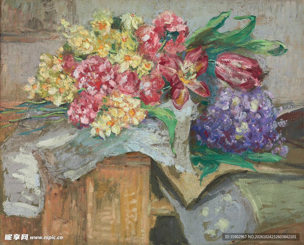 瓶花静物油画