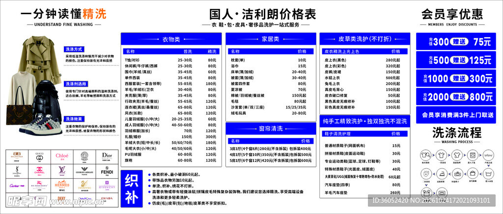 干洗店价格表
