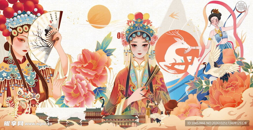 国潮戏曲人物插画