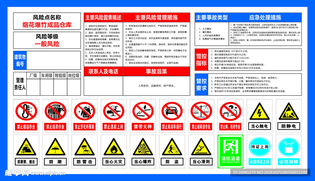 烟花爆竹仓库风险点告知牌