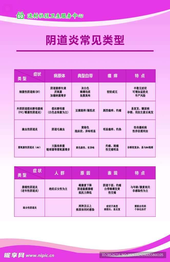 阴道炎常见类型科普展板