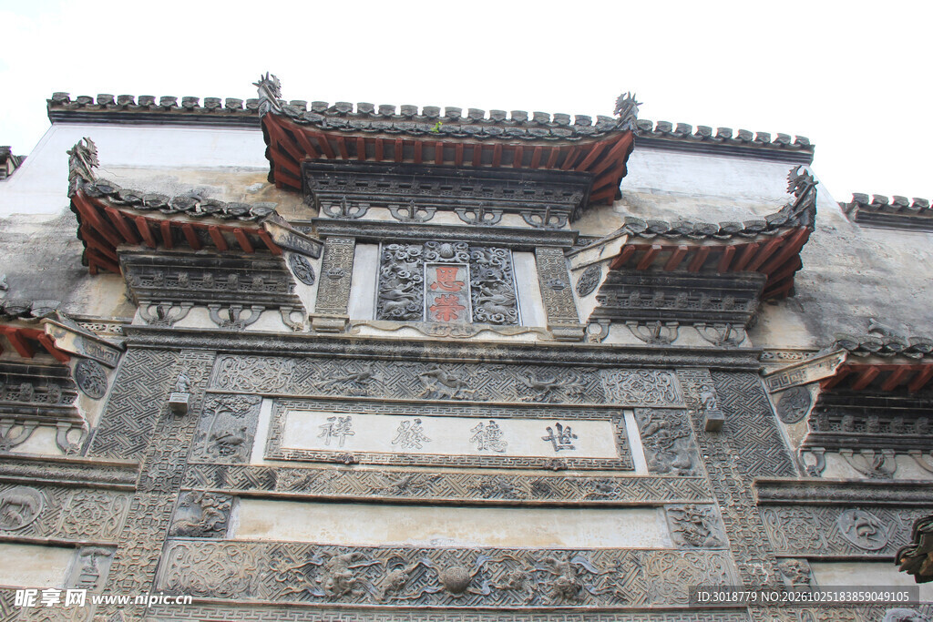 中式古建砖雕门楼