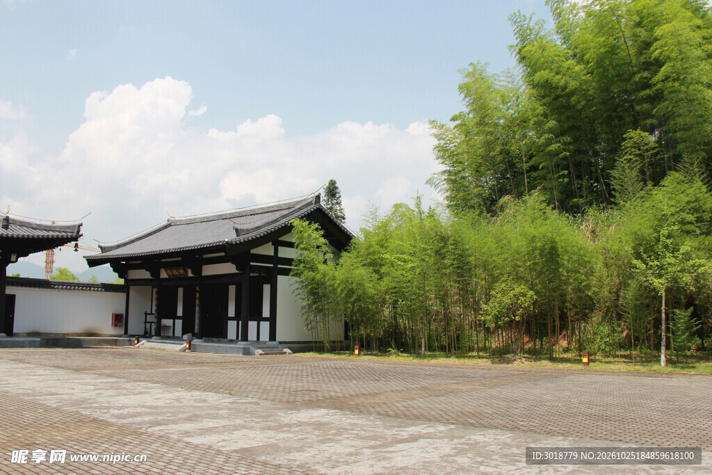 中式古建竹林郊野风光