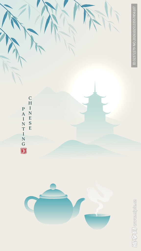 中式禅意茶文化插画