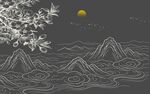 国风线描月夜山水图