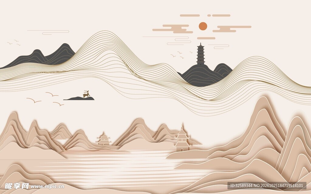 国风写意山水插画