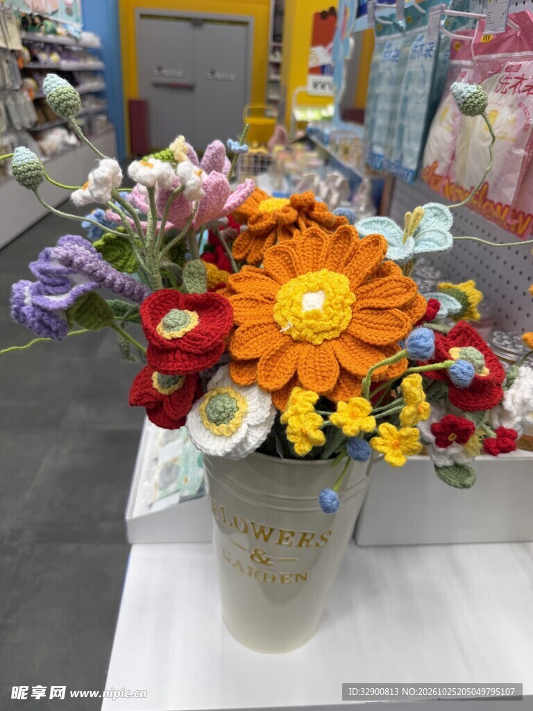 手工针织花束摆件