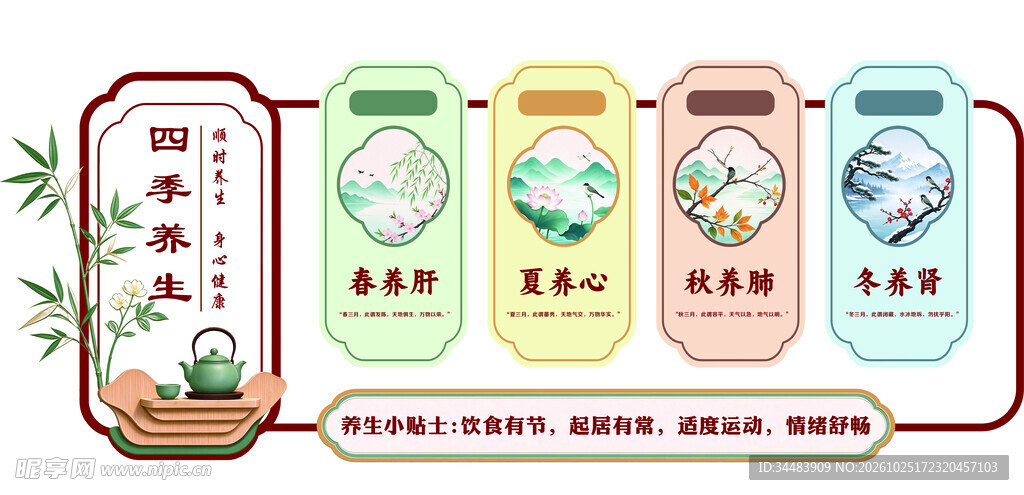 四季养生国风展板