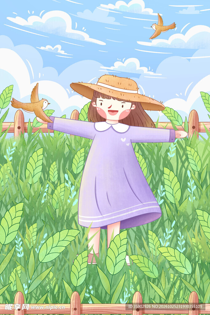 夏日田园快乐女孩