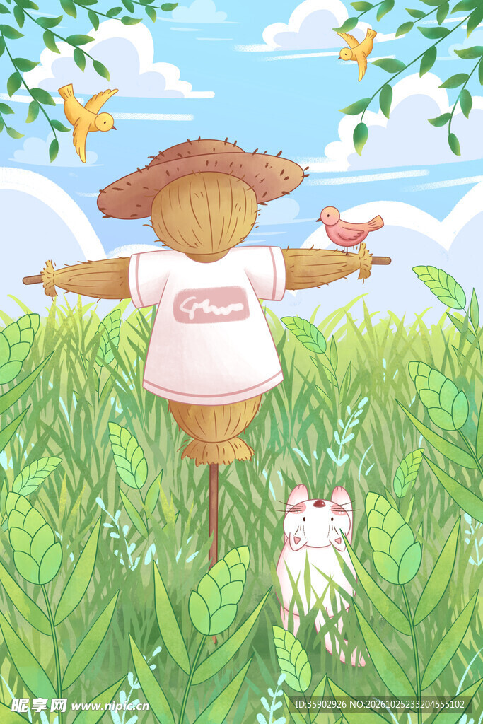清新田野稻草人插画