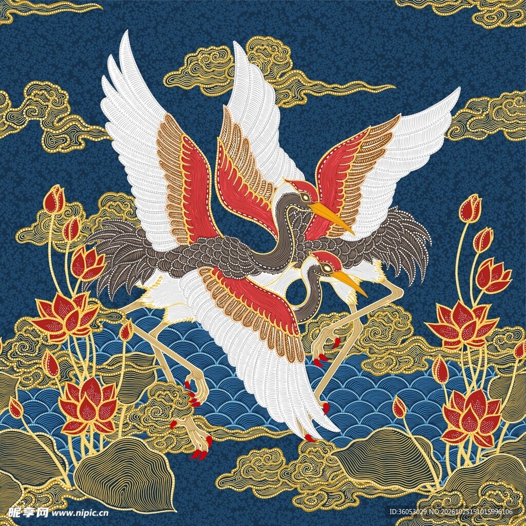 国潮仙鹤纹样