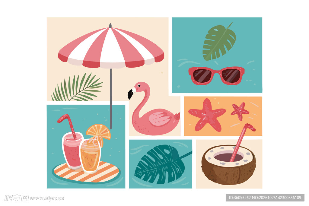 夏日海滩度假元素插画